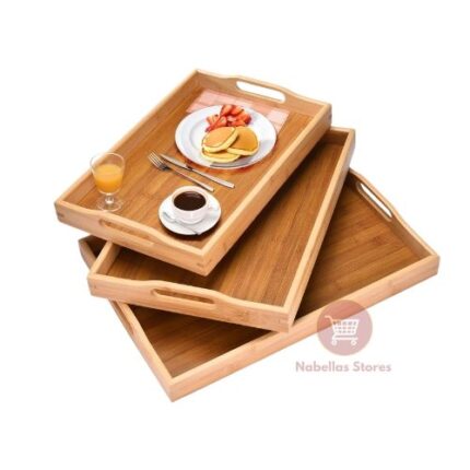 Bamboo Serving Tray Set of 3 with Handles - Food, Breakfast, & Coffee