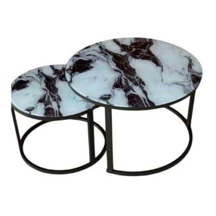 Elegant Set of 2 Round Marble Nesting Coffee Tables - Centre Tables