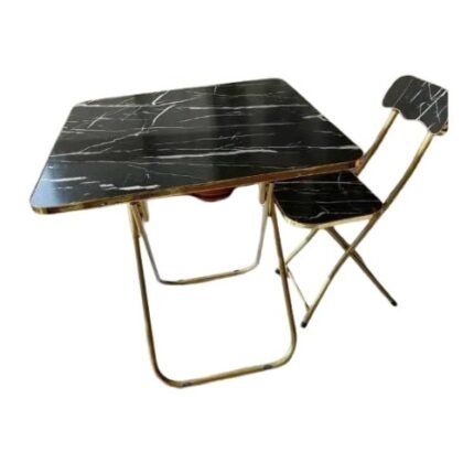 Foldable Marble-Look Reading Table and Chair – Dining Set Black