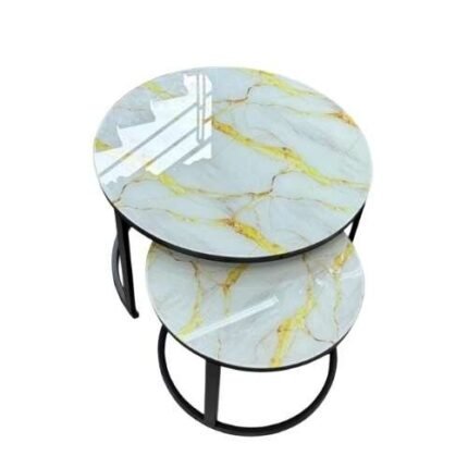 Modern Nesting Coffee Tables Set of 2 - Marble Patterned Tempered Glass