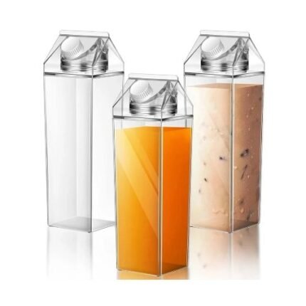 Pack 1L BPA-Free Plastic Reusable Milk And Juice Bottles, Leakproof Square