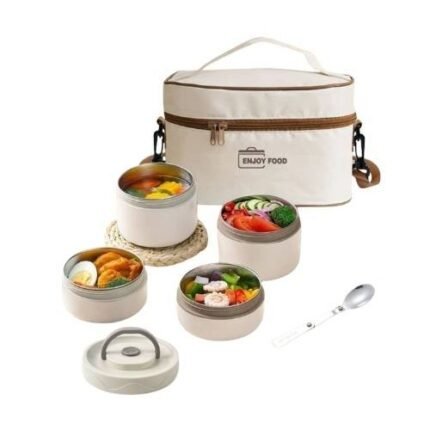Insulated Stainless Steel Lunch Box Set 4pcs - 4 Stackable Containers With Leakproof Thermal Bag
