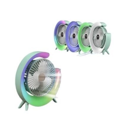 Portable Rechargeable Mini USB Desktop Fan With 3 Speeds And 5 Ambient Lights