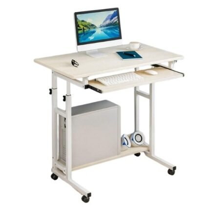 Adjustable Laptop Table With Wheels - Portable Bedside Table For Students And Home Office Cream