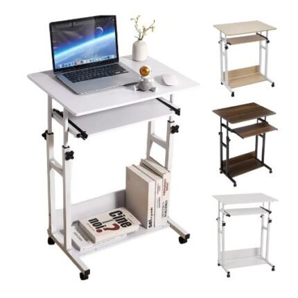 Adjustable Laptop Table With Wheels - Portable Bedside Table For Students And Home Office