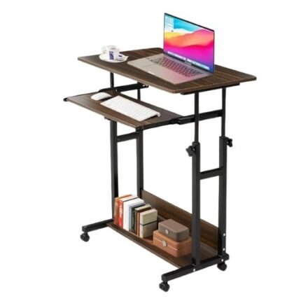 Adjustable Laptop Table With Wheels - Portable Bedside Table For Students And Home Office Brown