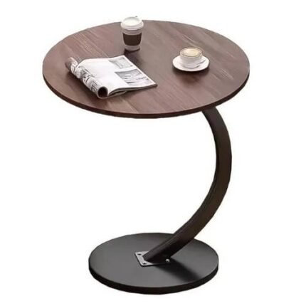 Round End Table 40cm: C-Shaped Metal And Wood Side Table