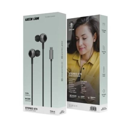 Green Lion X70 Type C Wired Stereo Earphones - Noise Isolation, In-Line Mic, 3.5mm Adapter