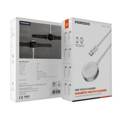 Porodo One Touch Magnetic Watch Charger - Type C Cotton Braided, for Apple And Samsung Galaxy Watches
