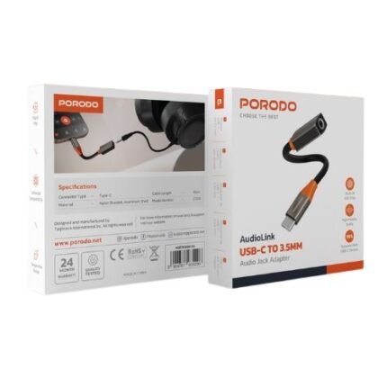 Porodo Audio Link USB-C to 3.5mm Adapter - Built-In DAC, Hi-Fi Audio, Tangle-Free