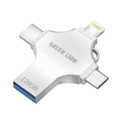 Green Lion 4-in-1 Flash Drive 128GB USB-A, Type-C, Lightning, Micro USB