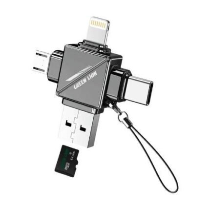 Green Lion 4-in-1 TF Micro SD Card Reader USB-C Lightning USB-A Micro USB | Supports 2TB Cards, 480Mbps, OTG