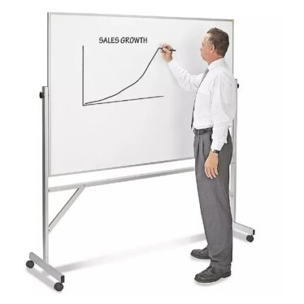 Mobile Whiteboard 120x150 cm Double Sided Magnetic With Reversible Lockable Stand