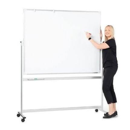 Mobile Whiteboard 90x180 cm Double Sided Magnetic With Reversible Lockable Stand