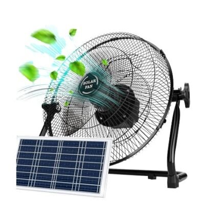 Solar Rechargeable Fan With Solar Panel – 12 Speeds, Portable Battery Operated, Dual Charge