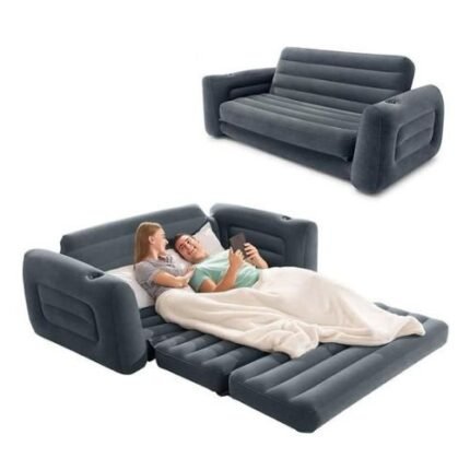 Intex Inflatable Pull-Out Sofa Bed With Air Pump – Velvety Queen Size Air Mattress Couch
