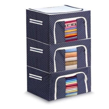 Foldable Clothes Organizer Storage Box 100L Steel Frame (3 Pack) For Wardrobe, Saree And Blankets