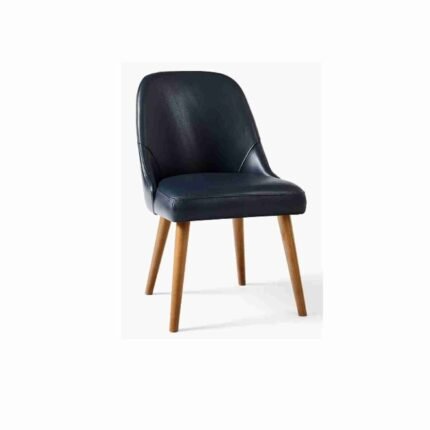 Mid-Century Leather Dining Chair With Wood Legs