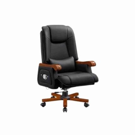 Executive Ergonomic Office Chair Wooden With Black Leather