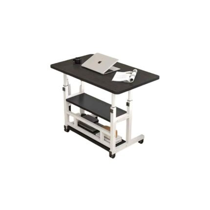 Height Adjustable Double Pole Laptop Desk With Shelf And Wheels