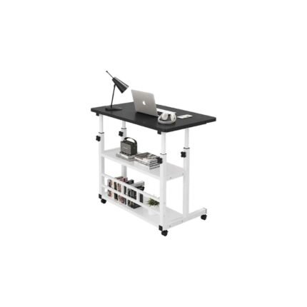 Adjustable Double Pole Laptop Desk With Shelf And Wheels - Black