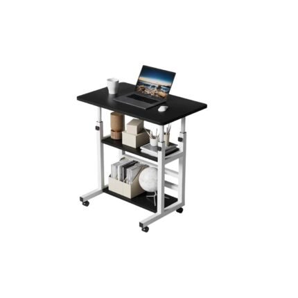 1 Height Adjustable Double Pole Laptop Desk With Shelf And Wheels | Portable Computer Table