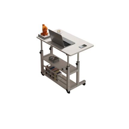 Adjustable Double Pole Laptop Table With Shelf And Wheels | Modern Small Home Office Desk