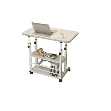 Adjustable Double Pole Laptop Table With Shelf And Wheels | Modern Small Home Office Desk