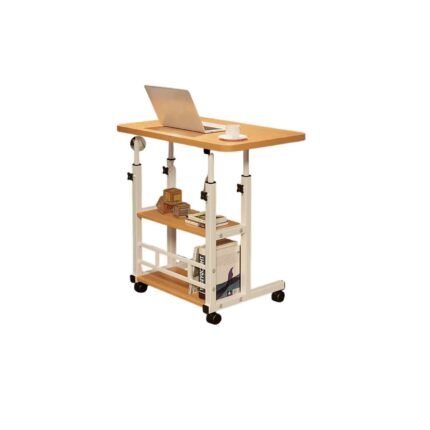 1 Adjustable Double Pole Laptop Table With Storage Shelf And Wheels