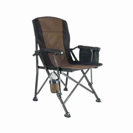 Heavy-Duty Folding Camping Chair – Padded Armrests, Cup Holder, Mesh Side Pockets - Brown